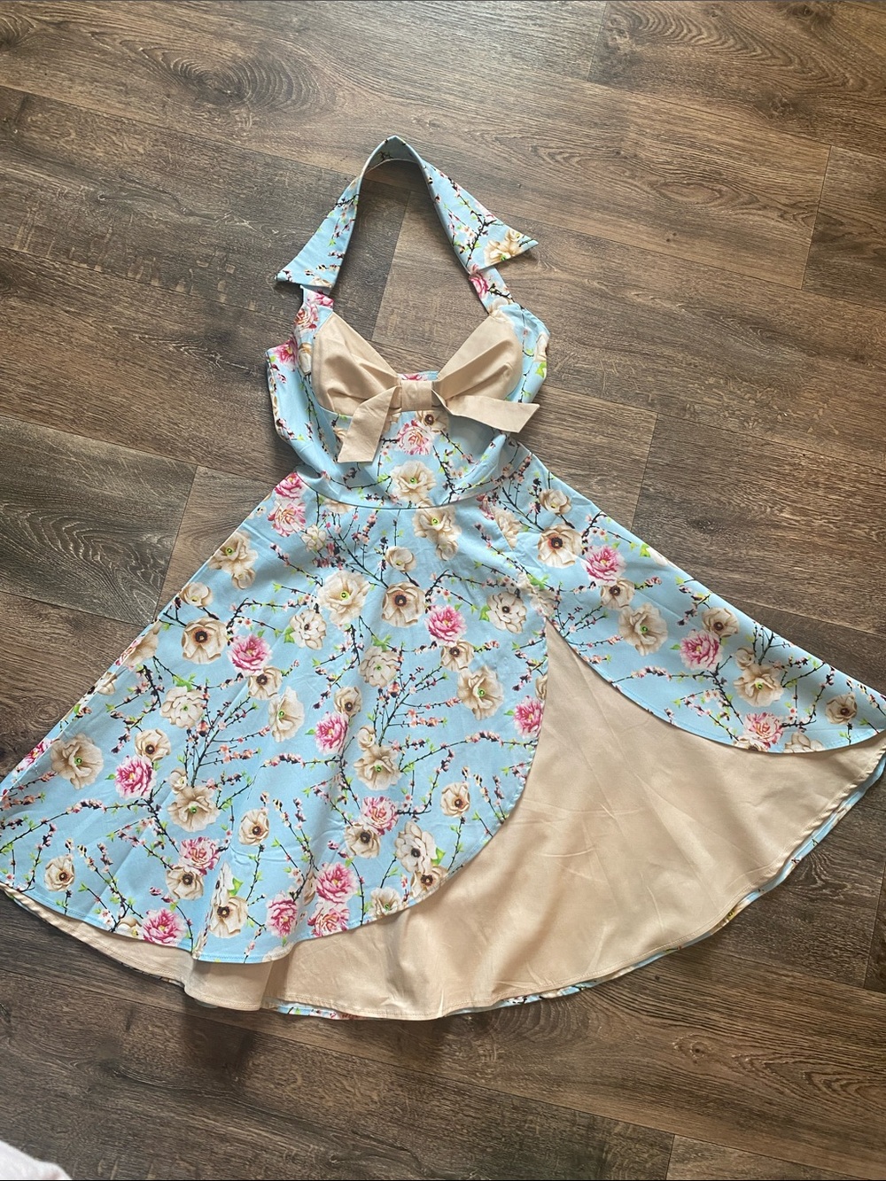 Floral Halter Apron Dress with Bow
